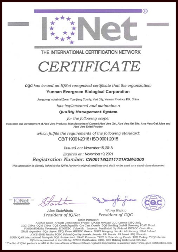 IQNET Certificate